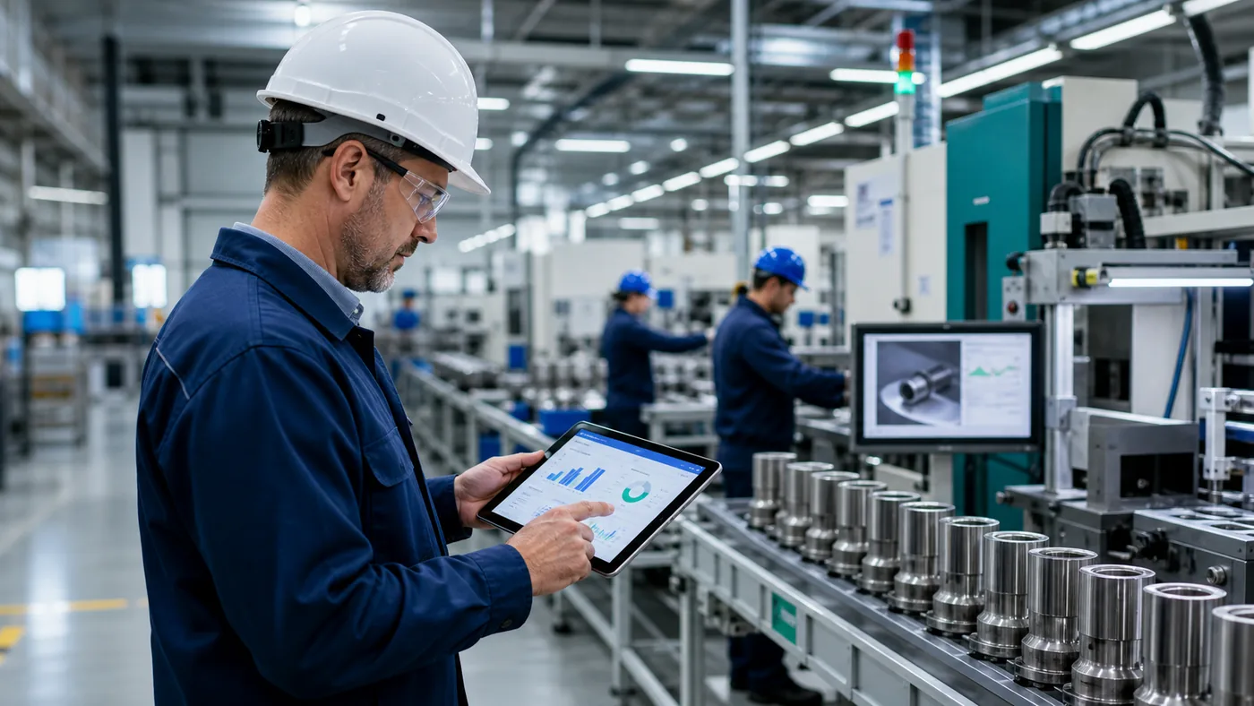 Manufacturing supervisor reviewing production and quality control